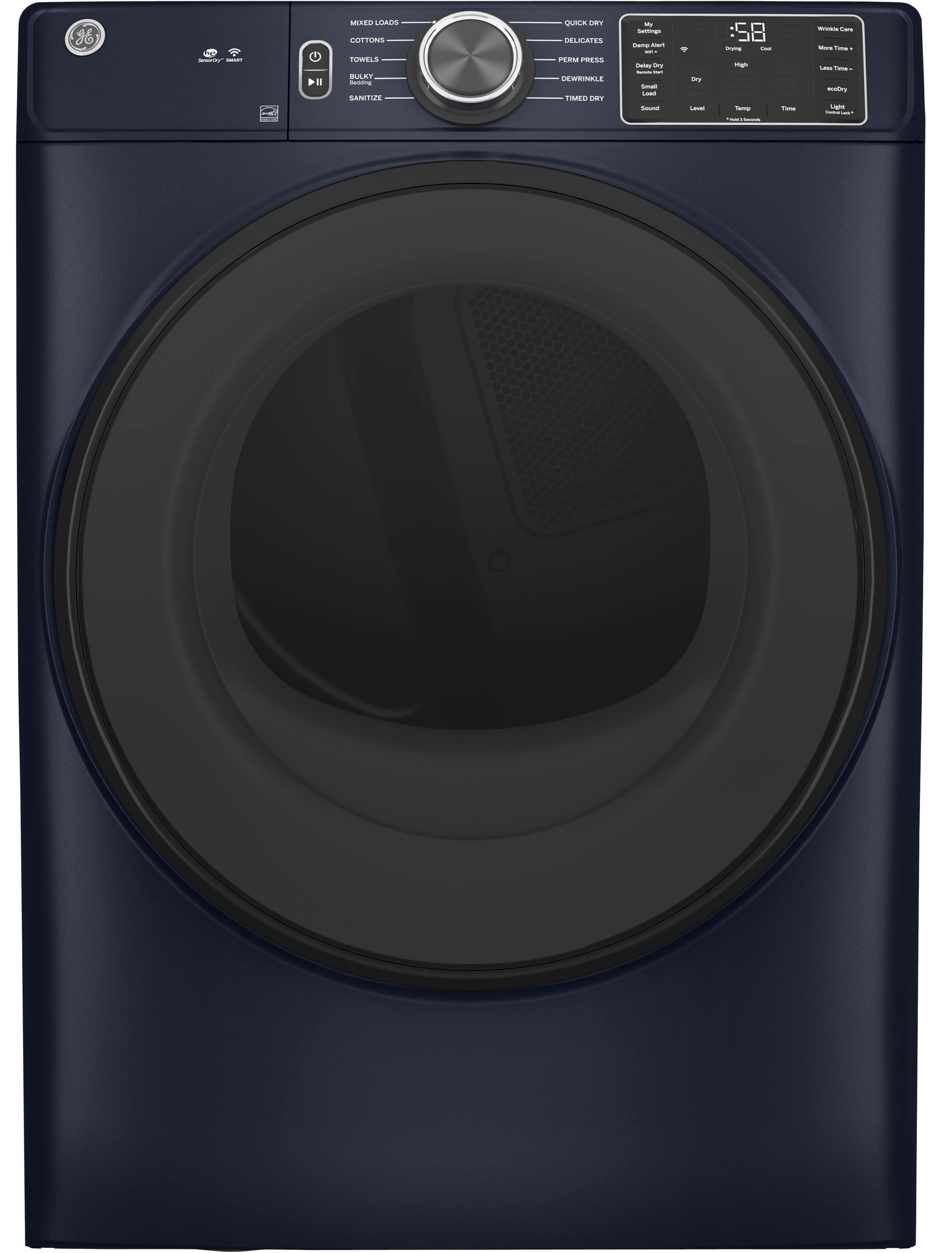 GE Appliances GE 28 Inch Electric Smart Dryer with 7.8 Cu. Ft. Capacity, 10 Dryer Programs, Sensor Dry, Quick Dry - Sapphire Blue