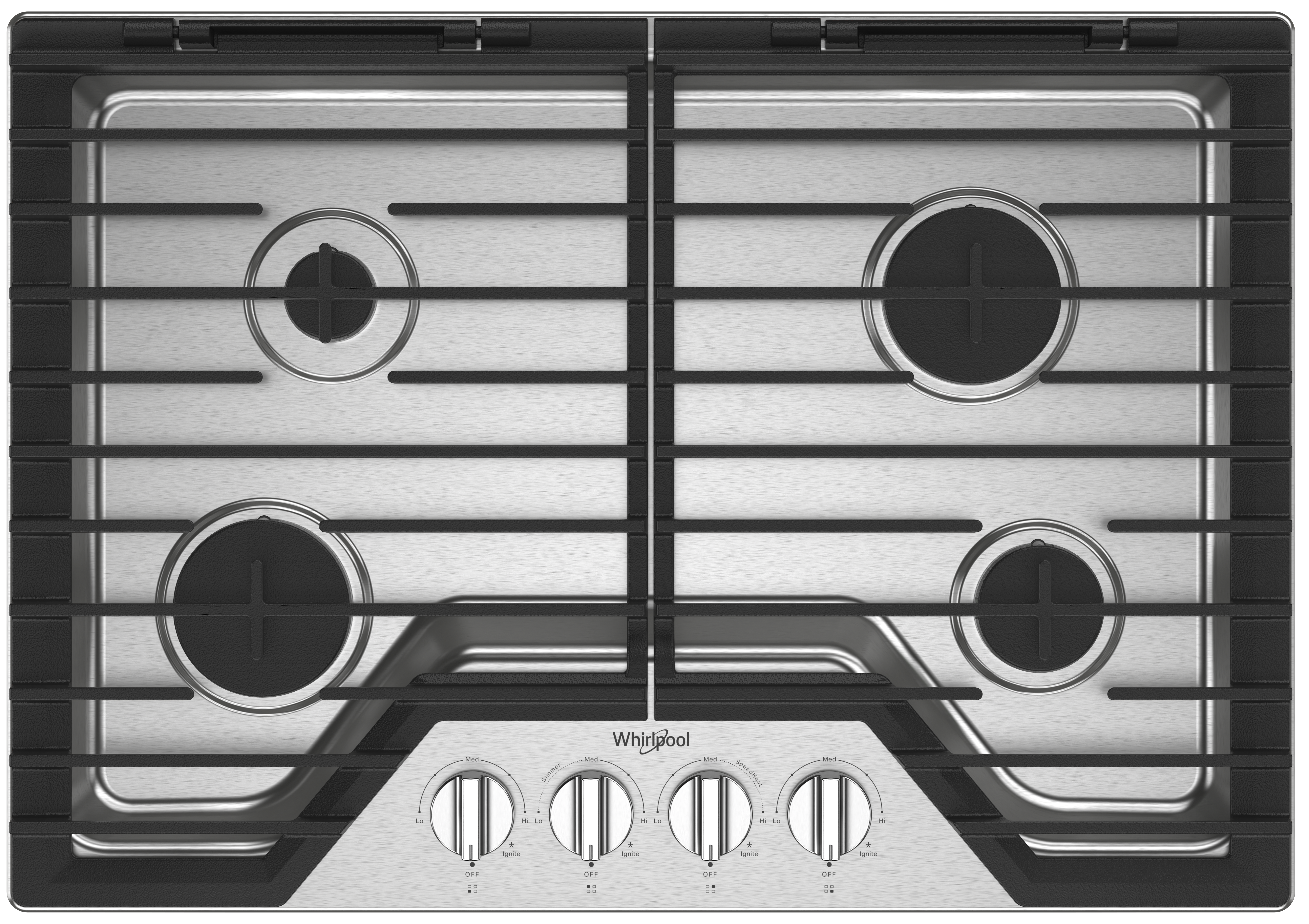 Whirlpool Whirlpool 30-inch Gas Cooktop with 4 Sealed Burners, SpeedHeat(TM) Burner, Simmer Burner, EZ-2-Lift(TM) Hinged Cast-Iron Grates - Stainless Steel